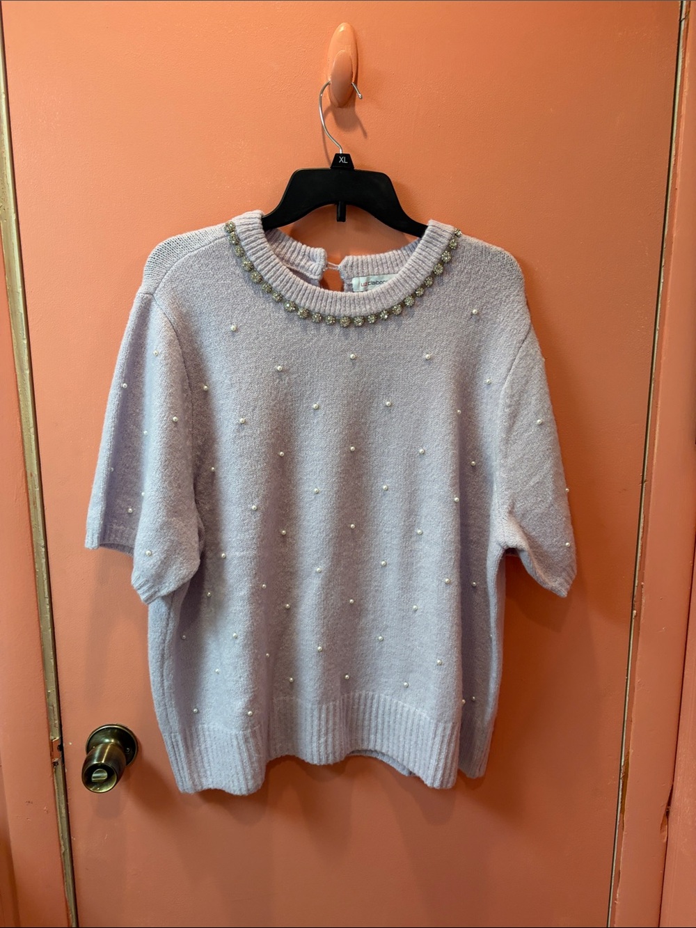 Liz Claiborne Lilac Sweater with Beaded Jewel Collar.  Sz XXL